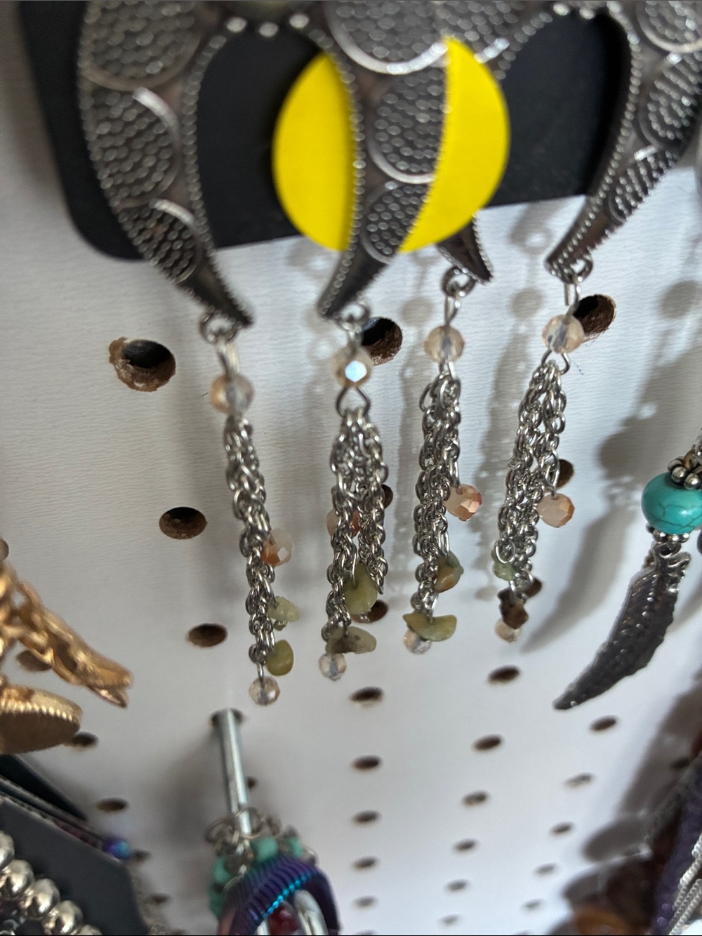 Silver Chain Tassel Earrings with Yellow Accent